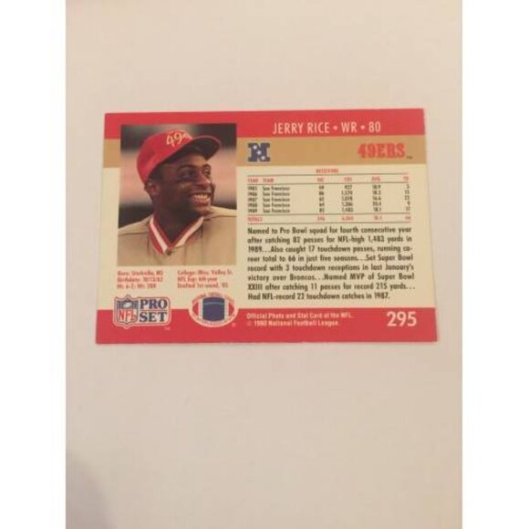 1990 Pro Set Football Card #295 Jerry Rice 49ERS (MISC1) - Picture 2 of 2
